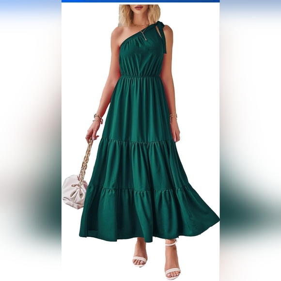 PrettyGarden Women's Maxi Dress One Shoulder Sleeveless Ruffle - Picture 9 of 11